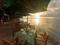 Restaurant at sunset at Toberua Island Resort